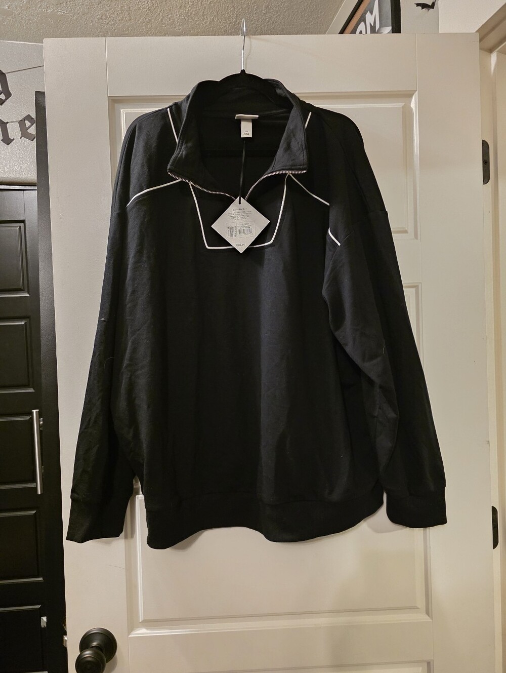 Black & Cream Quarter-Zip Pullover Sweater 2X